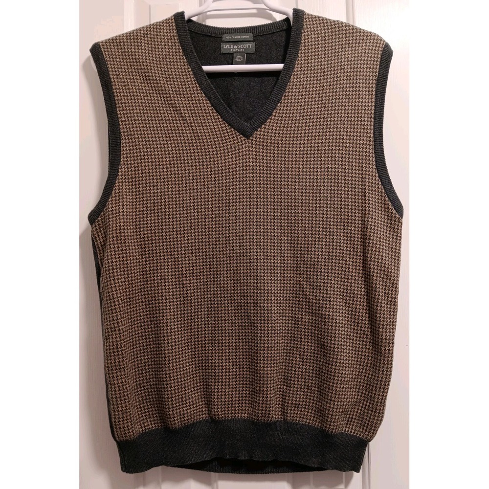Lyle&Scott Sweater Vest Mens LG Dark Grey/Brown Tweed Style V Neck 100% Cotton